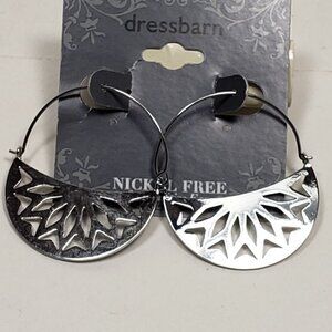 2/$30 Silver tone Filigree Design Hoop Earrings - 1.5" - Women Fashion Jewelry